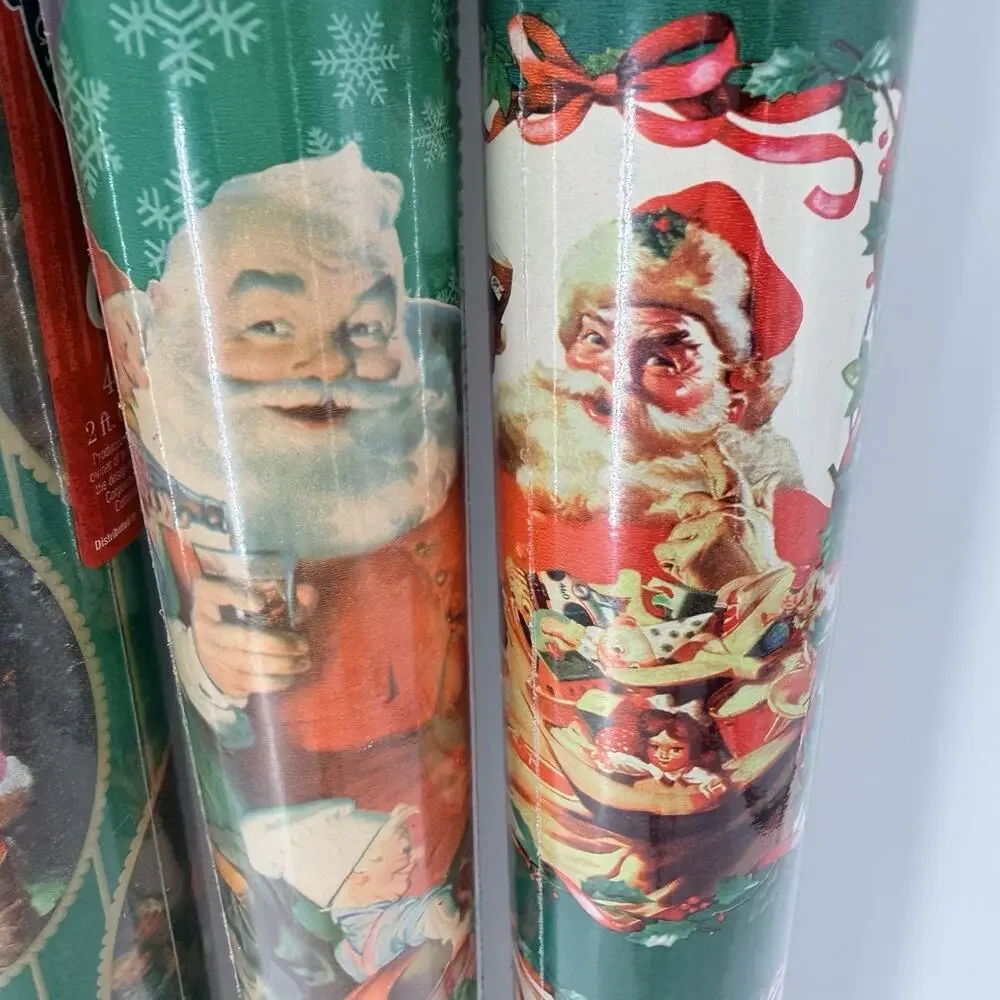 Lot of 5 Rolls Vintage Coca-Cola Christmas Wrapping Paper NEW SEALED
